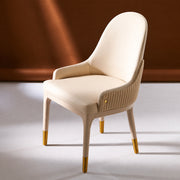 Modern Upholstered Dining Chair Set of 2 with Gold-Tipped Legs and Curved Armrests